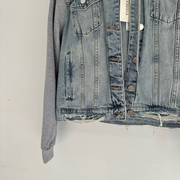 Blank NYC Hooded Fury Button Front Light Denim Jacket Blue/Gray M - Picture 3 of 10